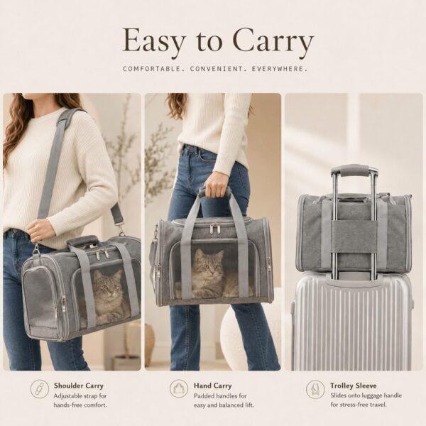 Soft-Sided Cat Carrier — Lightweight Travel Bag for Vet Visits & Airline Travel