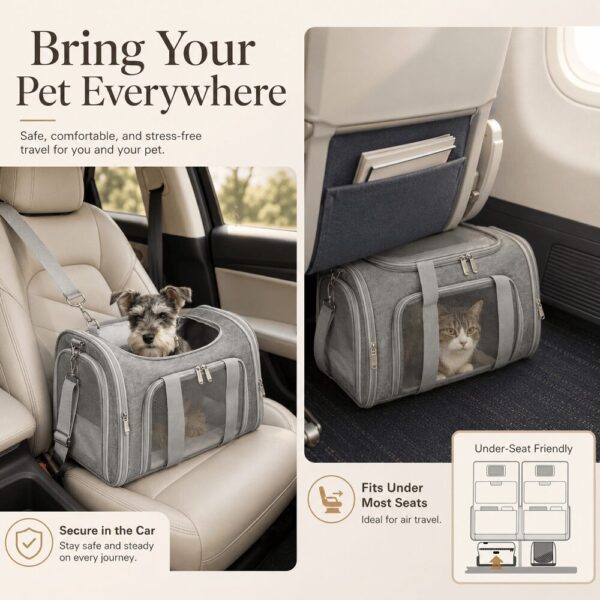 Soft-Sided Cat Carrier — Lightweight Travel Bag for Vet Visits & Airline Travel